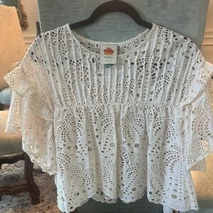 FARM Rio White Eyelet Lace Blouse